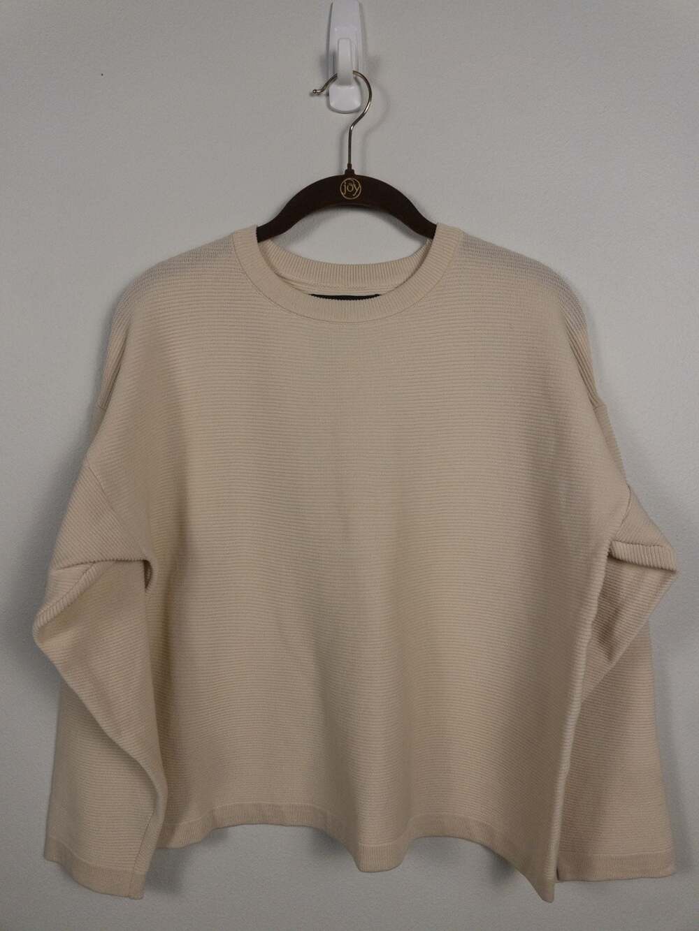 Eileen Fisher Cream Ribbed Crew Neck Pullover Sweater Size L